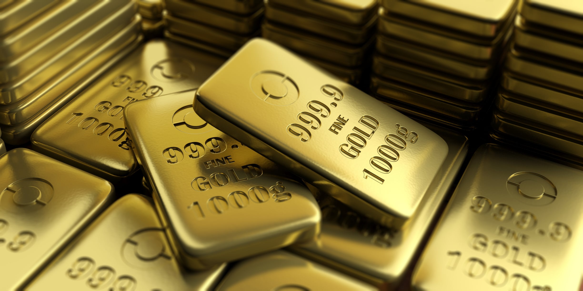 Gold bullion bars background. 3d illustration